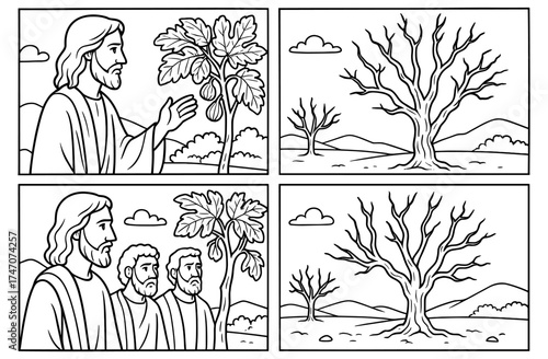 Jesus and the fig tree parable concept for religious educational material and christian teachings