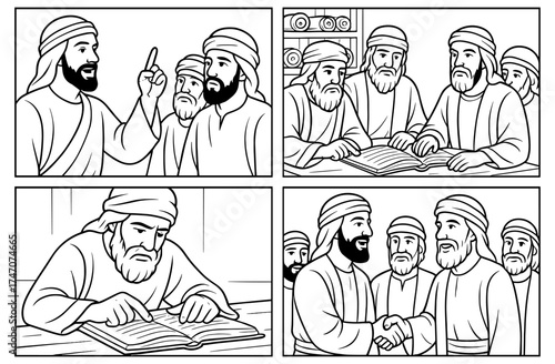 Biblical teaching and study scene in berea - design for educational materials