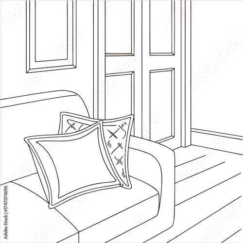 Two simple, neutral linen cushions adding a touch of understated elegance to a minimalist space, exuding calm and serenity with a soft, natural light.