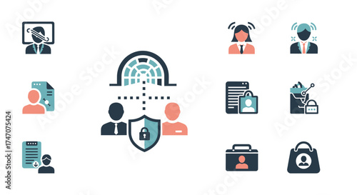 Collection of Flat Icons for Data Protection and Human Resources.