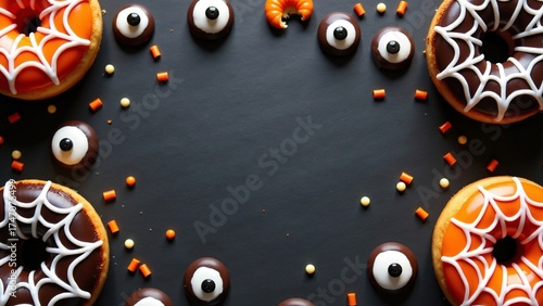 Spooky Halloween Donuts and Candy Eyes Decorations for Festive Celebrations.
