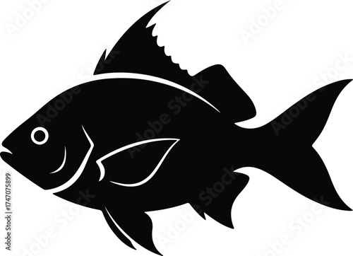 Vector silhouette of a freshwater fish facing right illustration