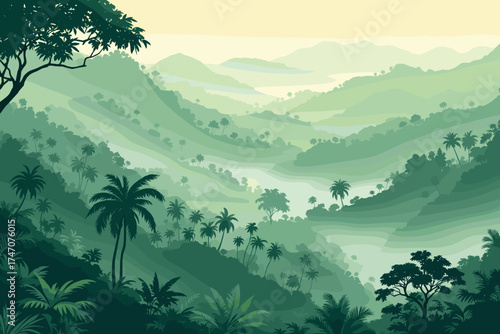 Discover the allure of a serene green jungle landscape, a peaceful tropical paradise for travel and adventure inspiration