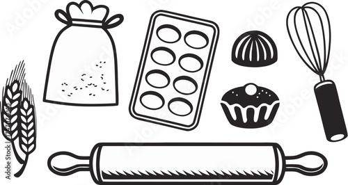 bakery and pastry vector icons flour bag rolling