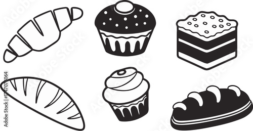bakery vector icon set bread cake croissant mu