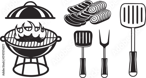 barbecue grill icon set bbq tools meat fire sp