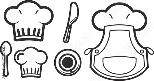 chef icons chef hat apron spoon plate profess