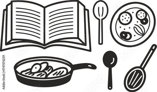 cooking recipe vector icons open book pan ingre