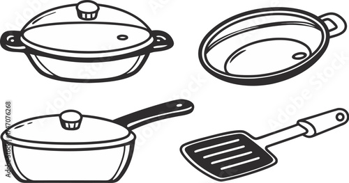 cookware vector icons pan pot lid spatula sol