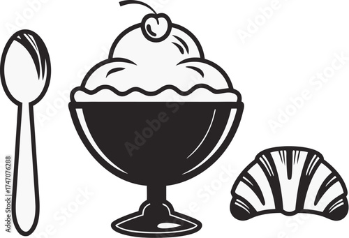 dessert shop icons ice cream bowl spoon pastry