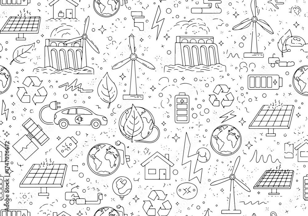 Fototapeta premium Renewable Energy Pattern – Random Layout Monoline Style