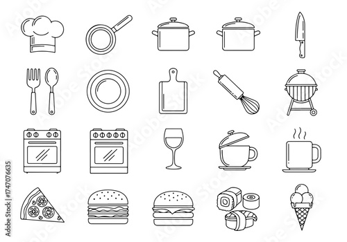 Food Icons – Monoline Outline Style