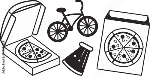 pizza vector icons slice box delivery concept