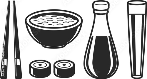 sushi and asian food icon set chopsticks rice bo