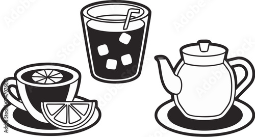 tea and beverage vector icons teapot teacup lem