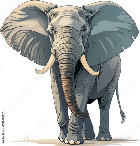 Majestic Elephant Vector Illustration – Full Body, Realistic Details, High-Quality Design