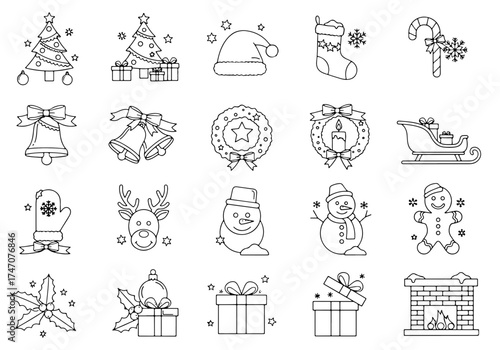 Christmas Icons – Monoline Outline Style