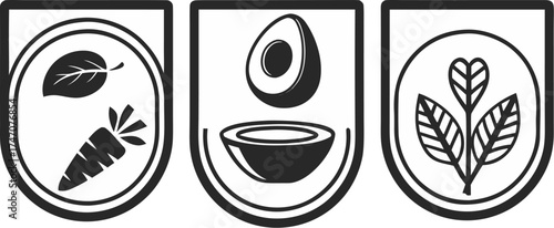 vegan food icons leaf avocado carrot fruit bow