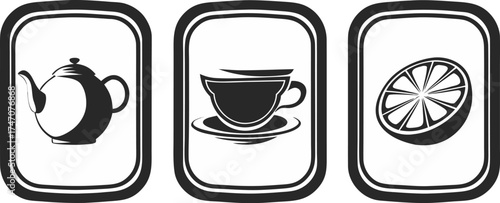 tea shop vector icons teapot teacup lemon slice