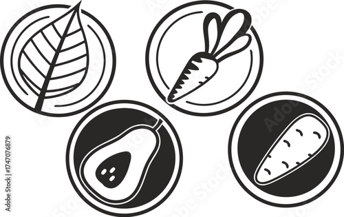 vegan food vector icons leaf avocado carrot pl