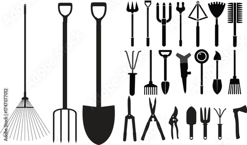 set of Gardening tools vector silhouetter