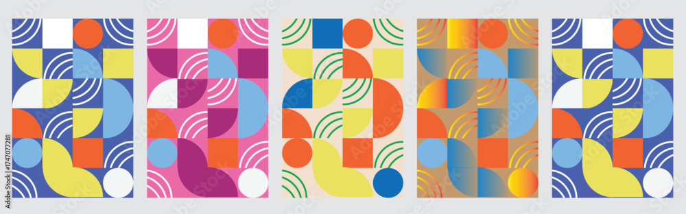 Obraz premium Vector art of abstract geometric pattern with colorful shapes and lines