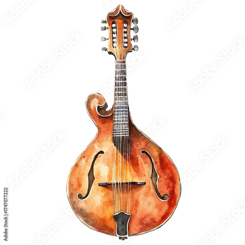 Mandolin, watercolor painting vector, isolated on a white background.
