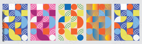 Vector art of abstract geometric pattern with colorful shapes and lines