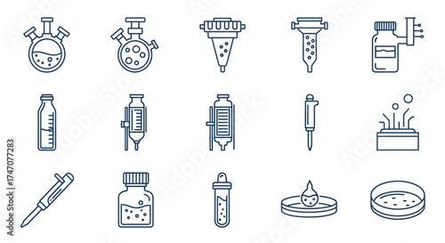 Collection of Scientific Laboratory Equipment Icons for Research and Development.