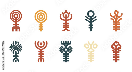 Collection of Stylized Tribal Symbols and Icons.