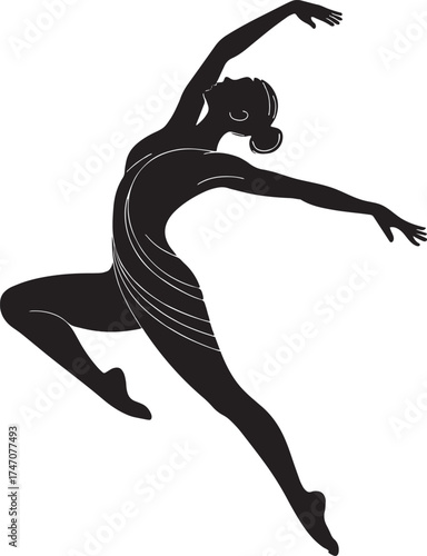 Elegant Female Dancer Silhouette in Graceful Ballet Pose Vector Illustration