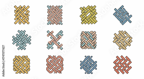Collection of Twelve Colorful Hand Drawn Celtic Knot Patterns.