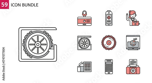 Collection of various icons representing different technological and industrial elements.