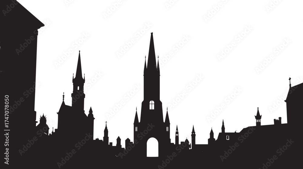 Obraz premium Gloomy urban landscape. Hand drawn vector illustration 