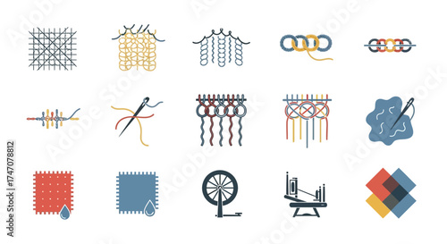 Colorful Icon Set for Textile Arts and Crafts.