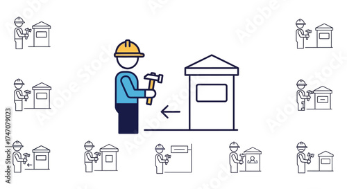 Construction worker building a house with a hammer.