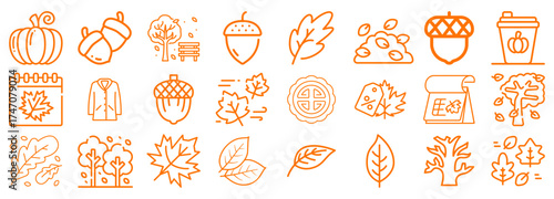 Autumn Icons Pumpkin, Acorns, Leaves, Trees, and More