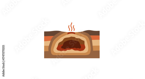 Cross section of the Earth showing volcanic activity and magma chamber.