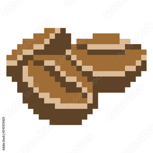 Pixel art of roasted coffee beans in warm brown tones. Perfect for café designs, retro games, or digital artwork with a vintage style.