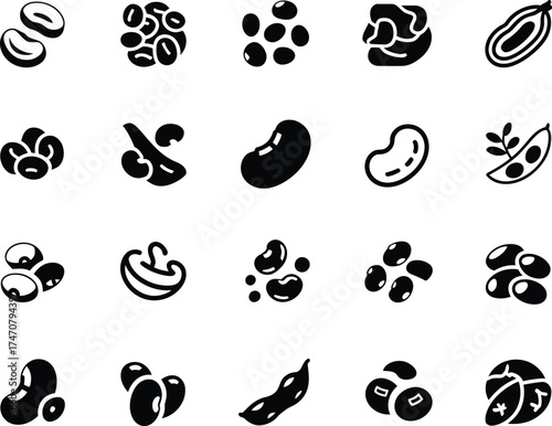 Collection of hand drawn icons representing various beans and legumes