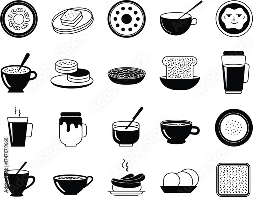Collection of hand drawn coffee and pastry illustrations for breakfast or cafe menu design