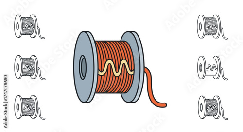 Detailed illustration of a spool of wire with a red wire.