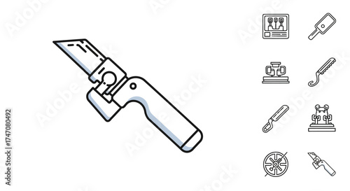 Folding utility knife line art vector illustration icon.