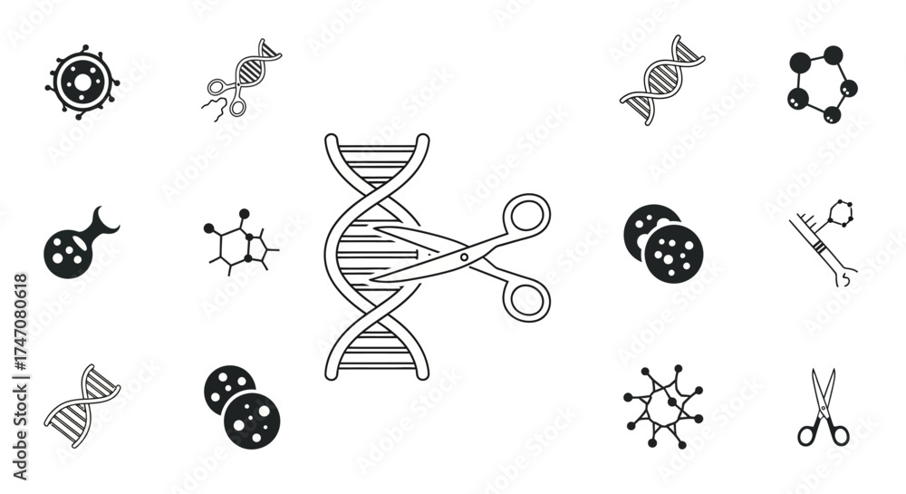 Fototapeta premium Genetic Engineering DNA Editing with Scissors Icon.