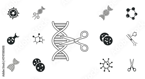 Genetic Engineering DNA Editing with Scissors Icon.