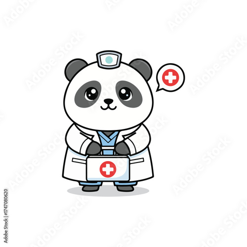 Doctor Panda at medical vector illustration on white background 