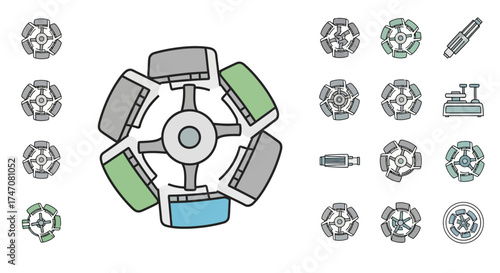 Hand drawn doodle illustration of a radial piston engine.