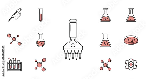 Hand Drawn Scientific Research and Experiment Icons Set.