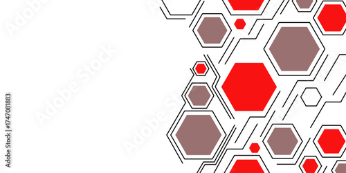 Abstract colourful hexagon banner background. Hexagon geometric chemical pattern, molecular structure. Colourful banner with icons related to human resources, social media, information technology