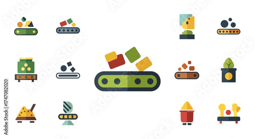 Industrial conveyor belt system with various materials being processed.